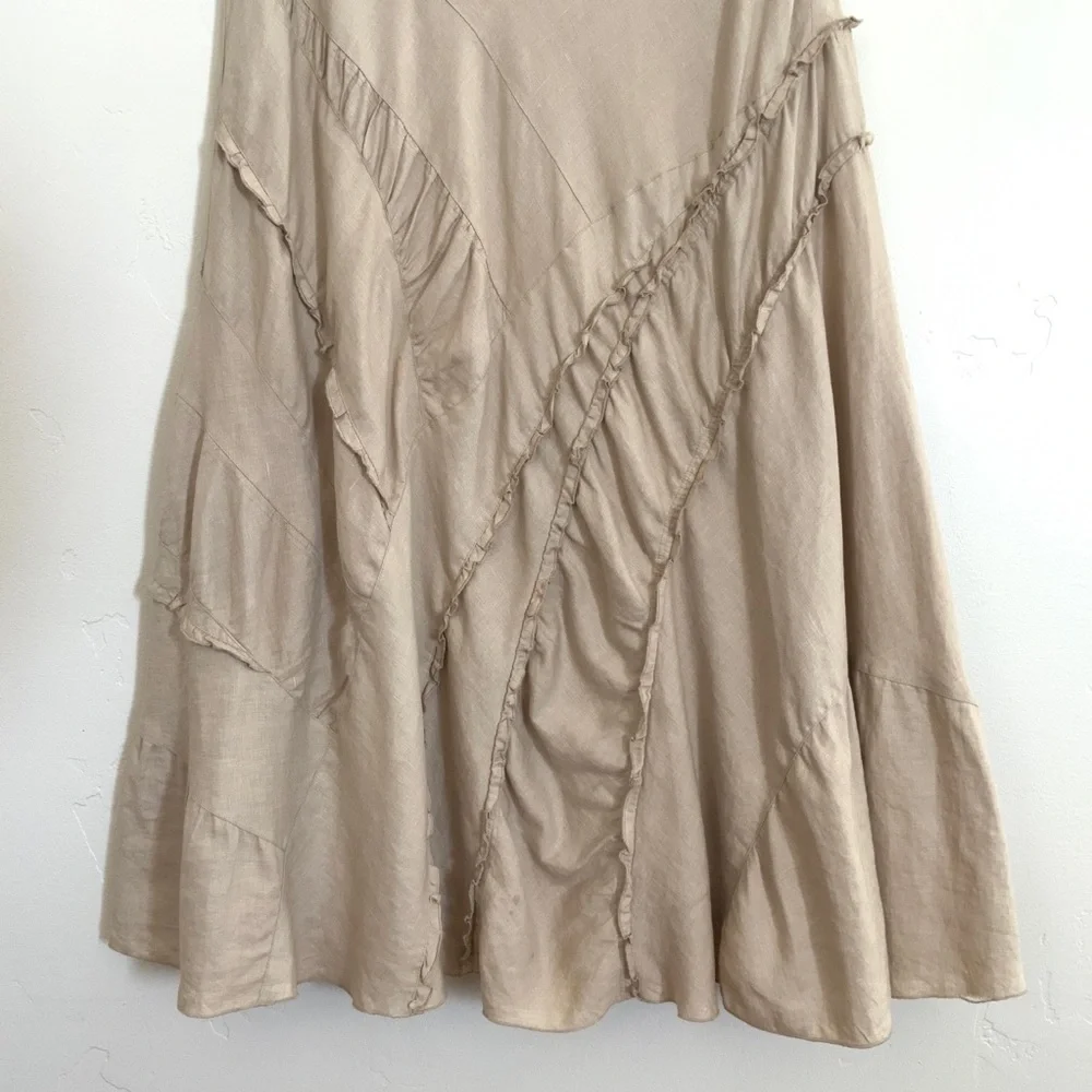 Isabella Bird Tan Panel Tan Beige Linen Lagenlook A-Line Skirt Size 12 - Picture 5 of 14